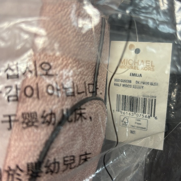 Michael Michael Kors Emilia Half Moon Crossbody Bag Dark Powder Blush Logo Pink - Picture 7 of 7